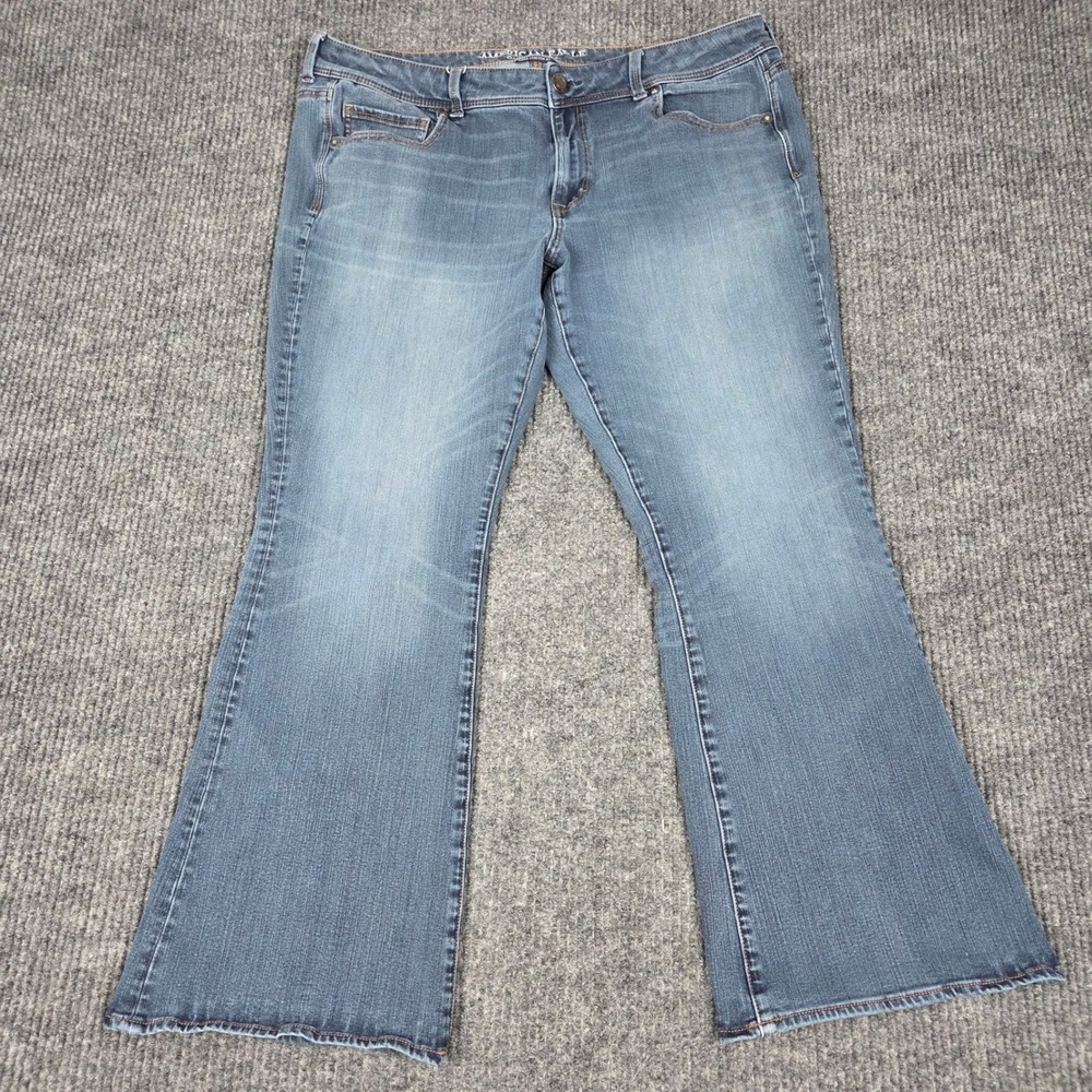 American Eagle Super Stretch X4 Flare Jeans Medium Wash Blue Denim Womens 18 Reg